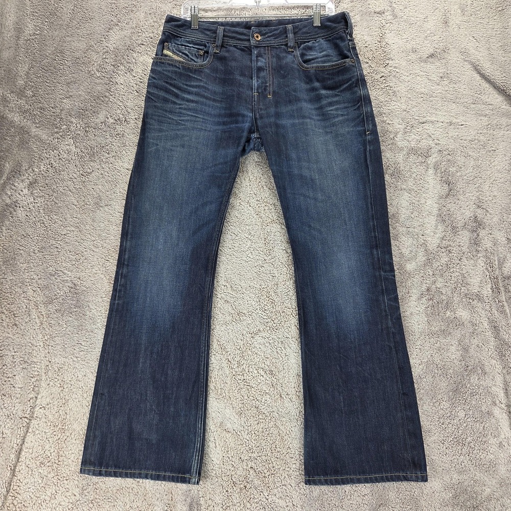 Diesel Jeans Mens 32x32 Blue Zathan Regular Bootcut Button Fly Altered Hem 0073N